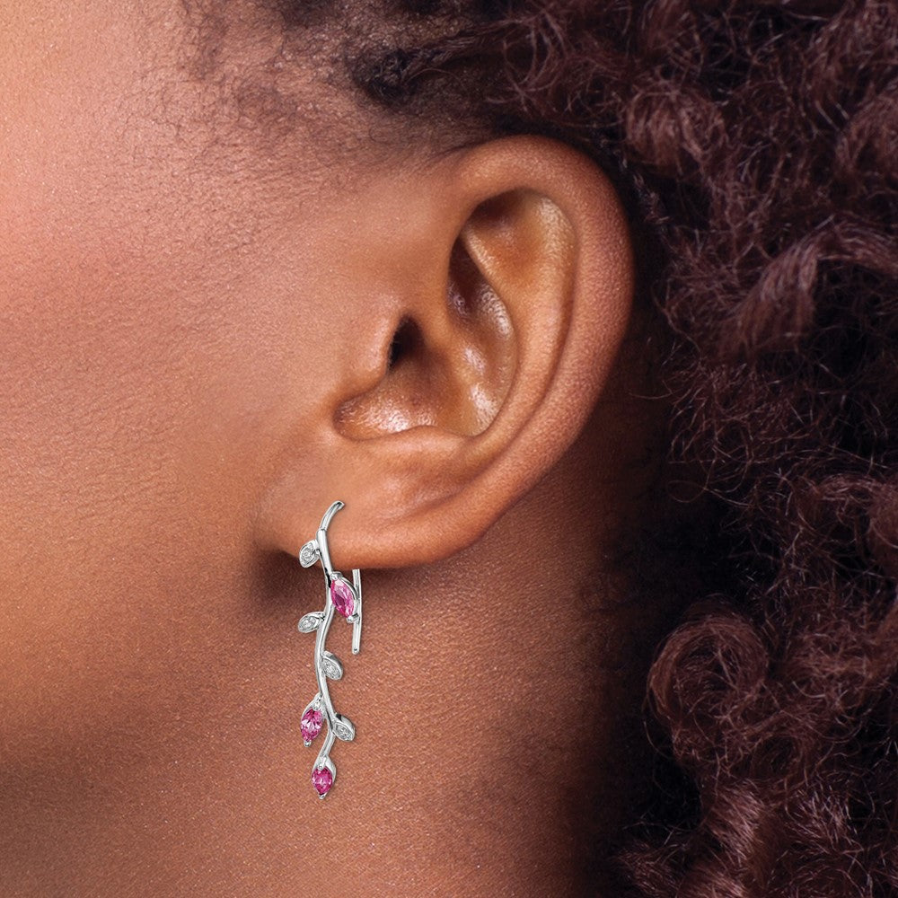 Solid 14k White Gold Simulated CZ and PinK Sapphire Earrings