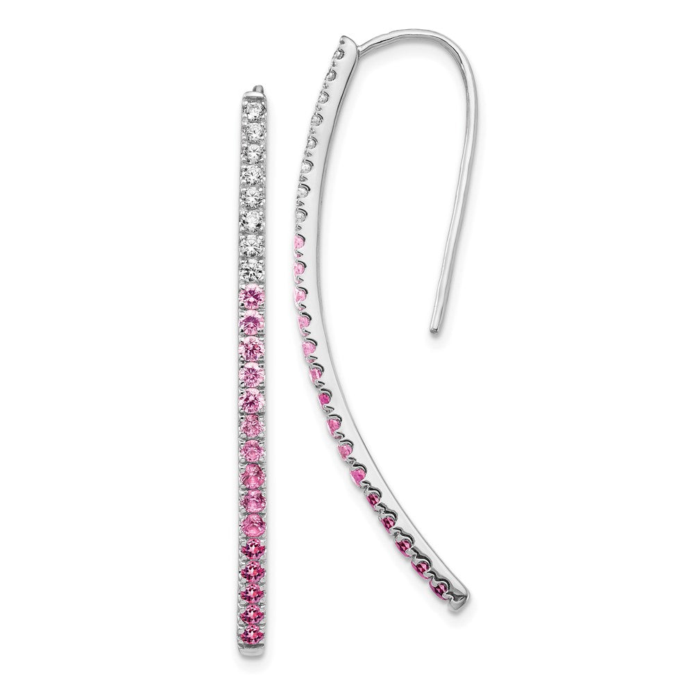 Solid 14k White Gold Simulated CZ and PinK Sapphire Earrings