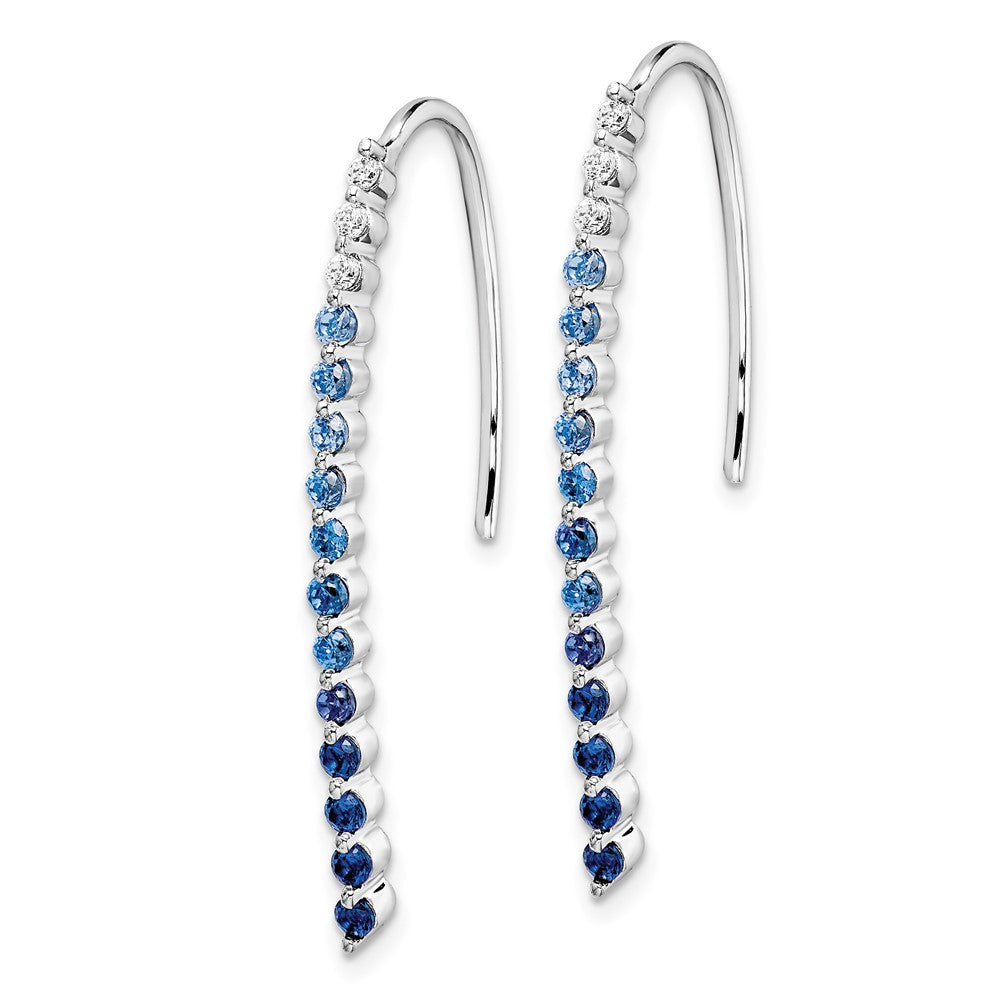 Solid 14k White Gold Simulated CZ and Sapphire Earrings