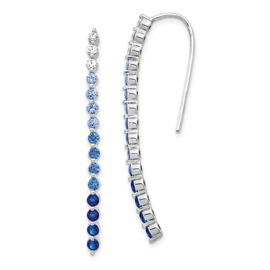 Solid 14k White Gold Simulated CZ and Sapphire Earrings