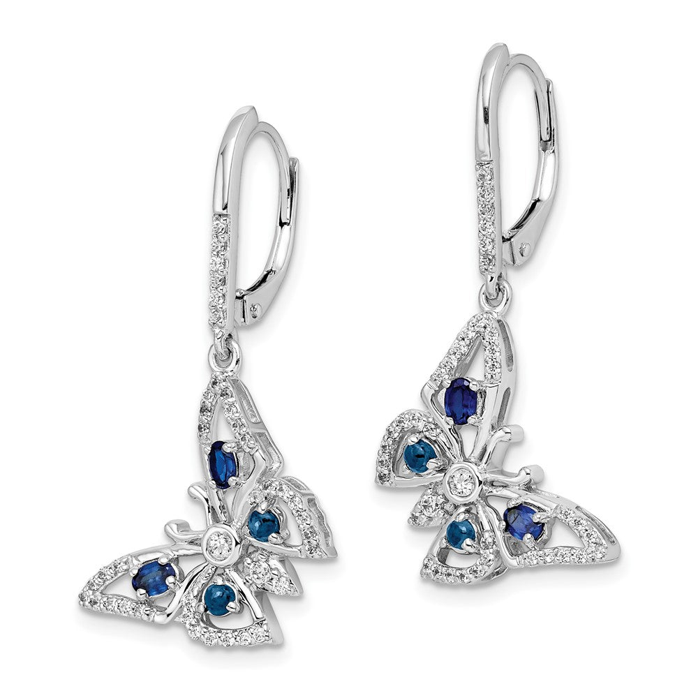 Solid 14k White Gold Simulated CZ Simulated/Simulated Sapphire Butterfly LeverbacK Earrings