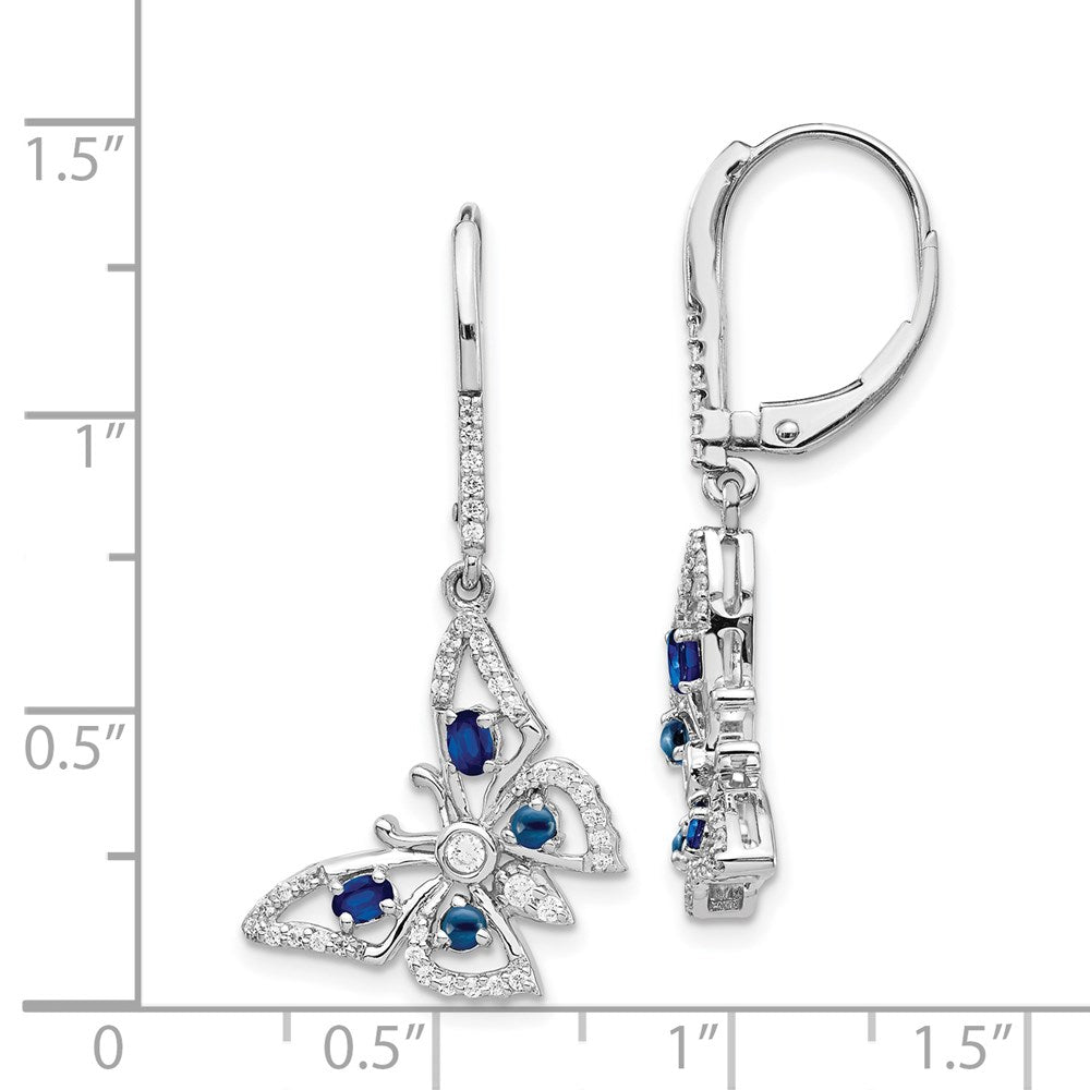 Solid 14k White Gold Simulated CZ Simulated/Simulated Sapphire Butterfly LeverbacK Earrings