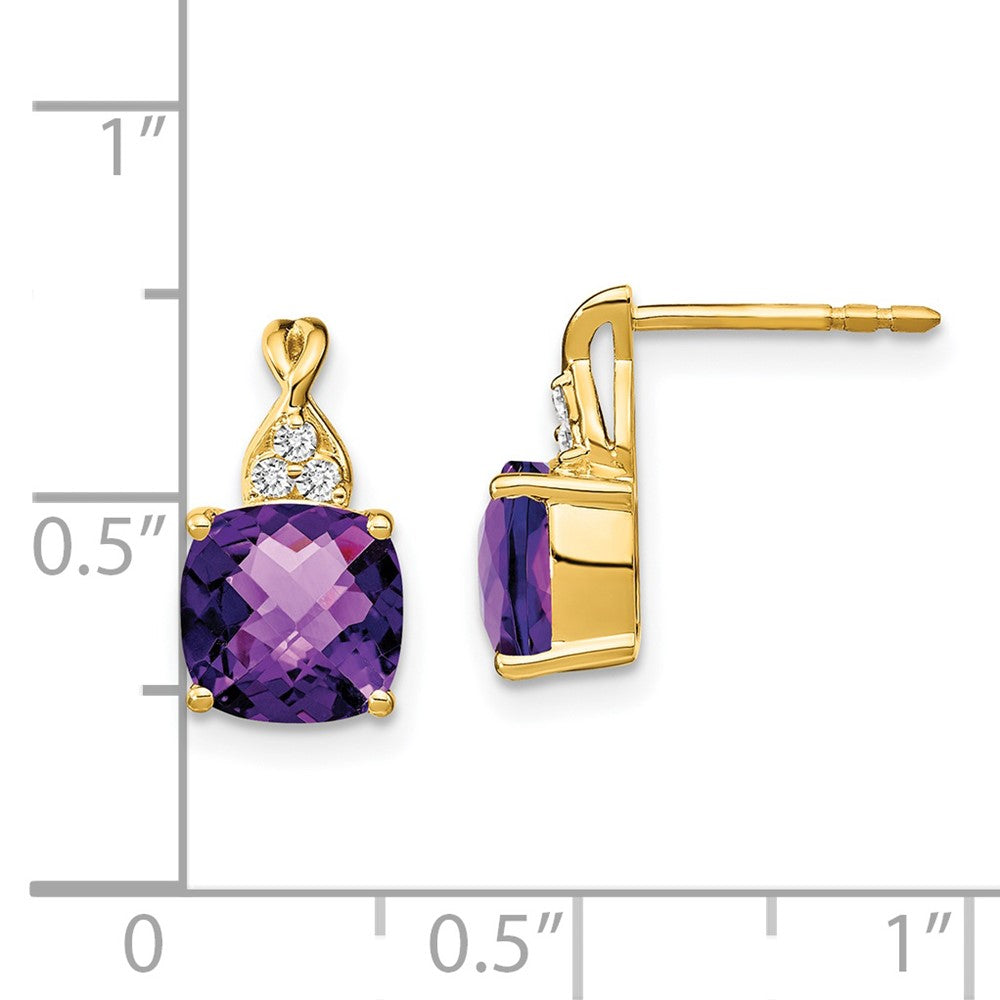 14k Yellow Gold Checkerboard Amethyst and Real Diamond Earrings