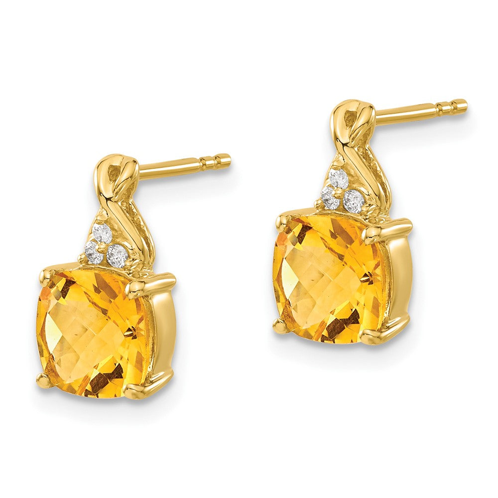 Solid 14k Yellow Gold ChecKerboard Simulated Citrine and CZ Earrings