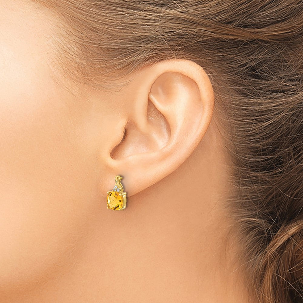 Solid 14k Yellow Gold ChecKerboard Simulated Citrine and CZ Earrings