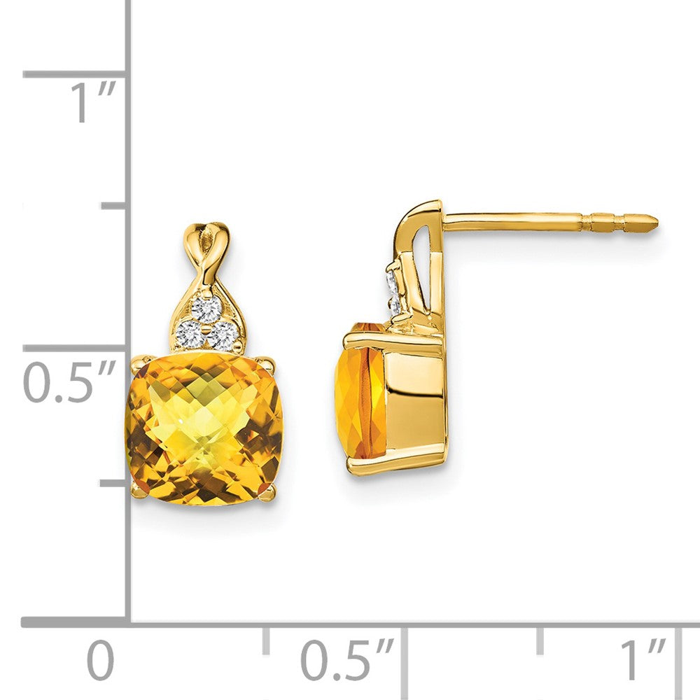 Solid 14k Yellow Gold ChecKerboard Simulated Citrine and CZ Earrings