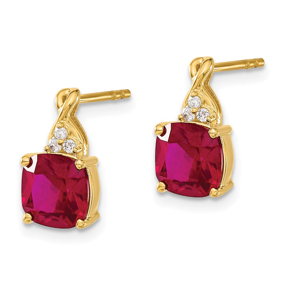 Solid 14k Yellow Gold ChecKerboard Created Simulated Ruby and CZ Earrings