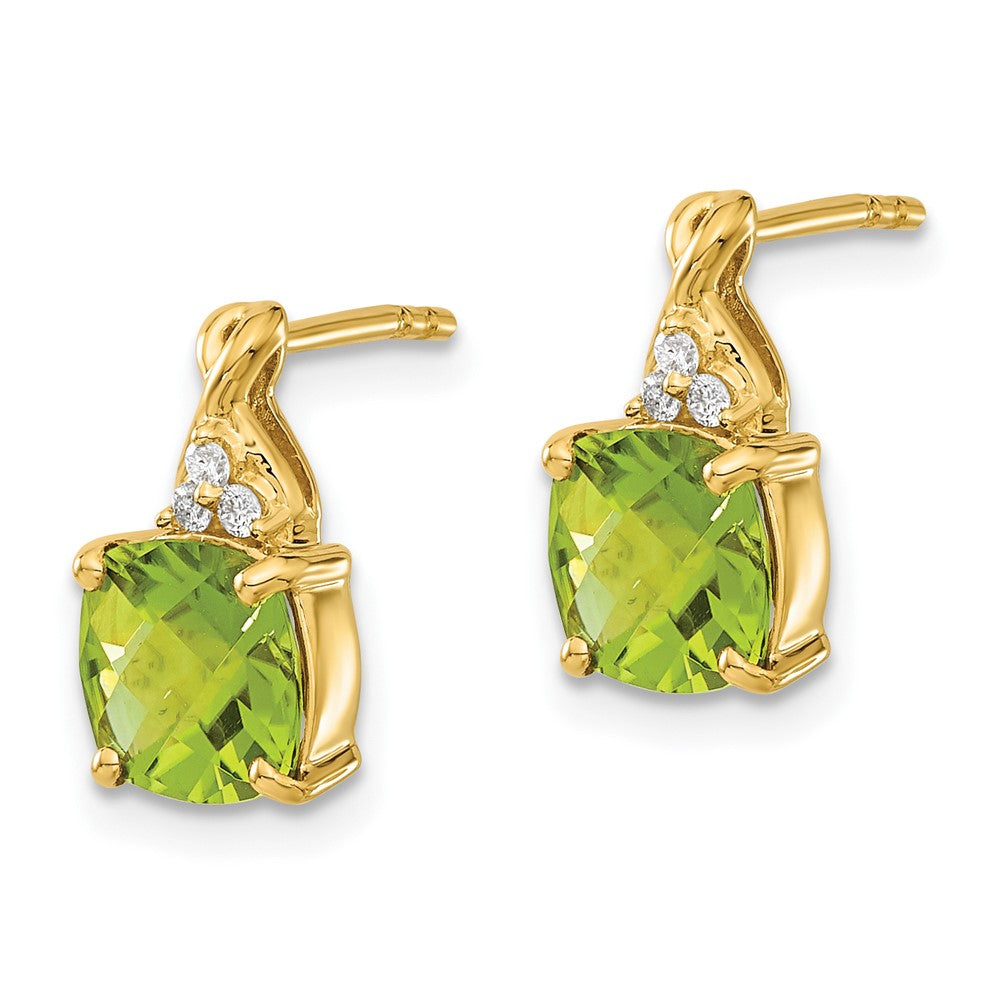 Solid 14k Yellow Gold ChecKerboard Simulated Peridot and CZ Earrings