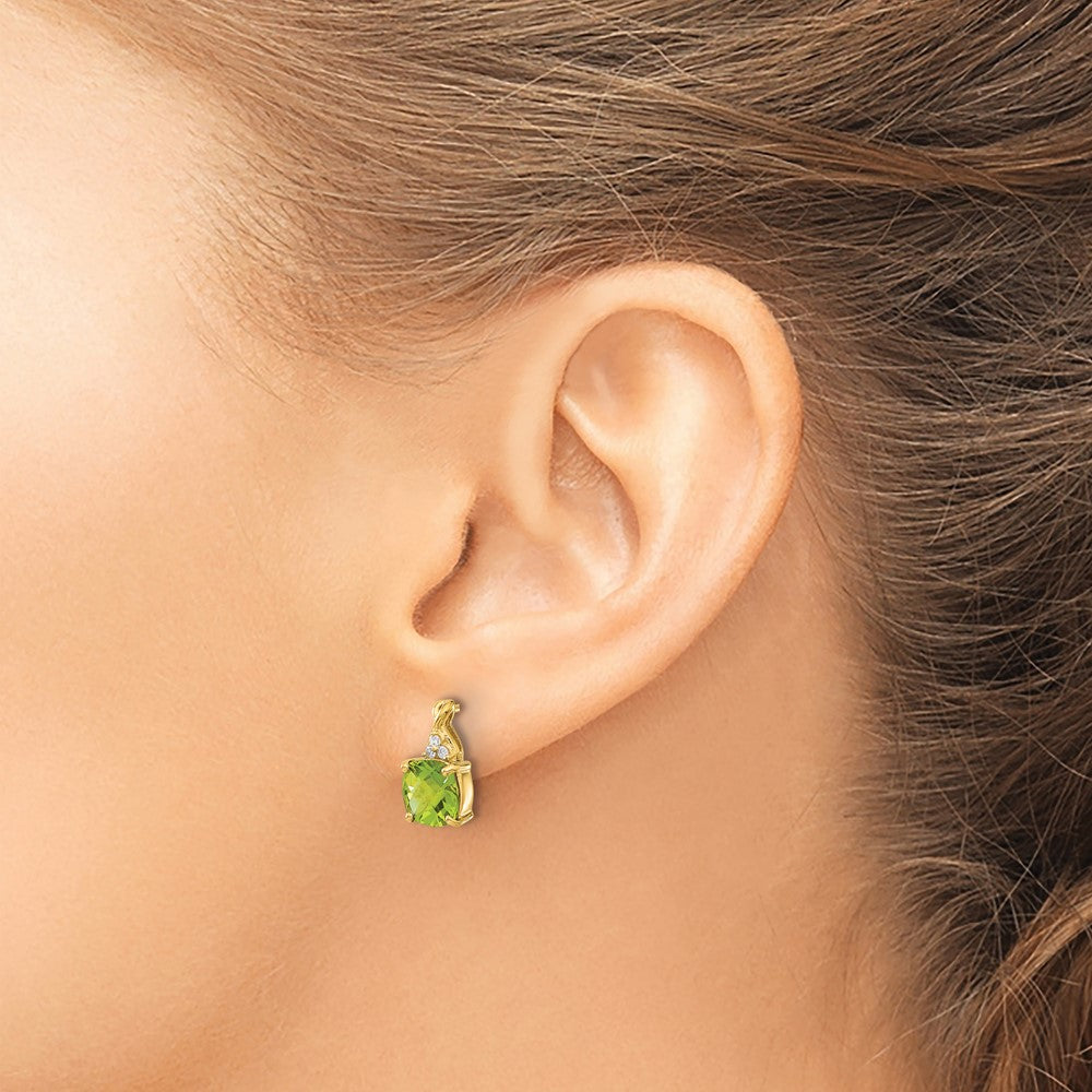 Solid 14k Yellow Gold ChecKerboard Simulated Peridot and CZ Earrings