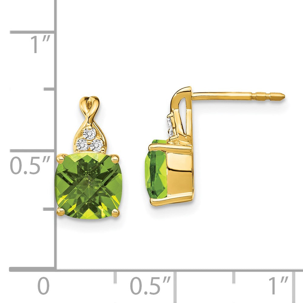 Solid 14k Yellow Gold ChecKerboard Simulated Peridot and CZ Earrings