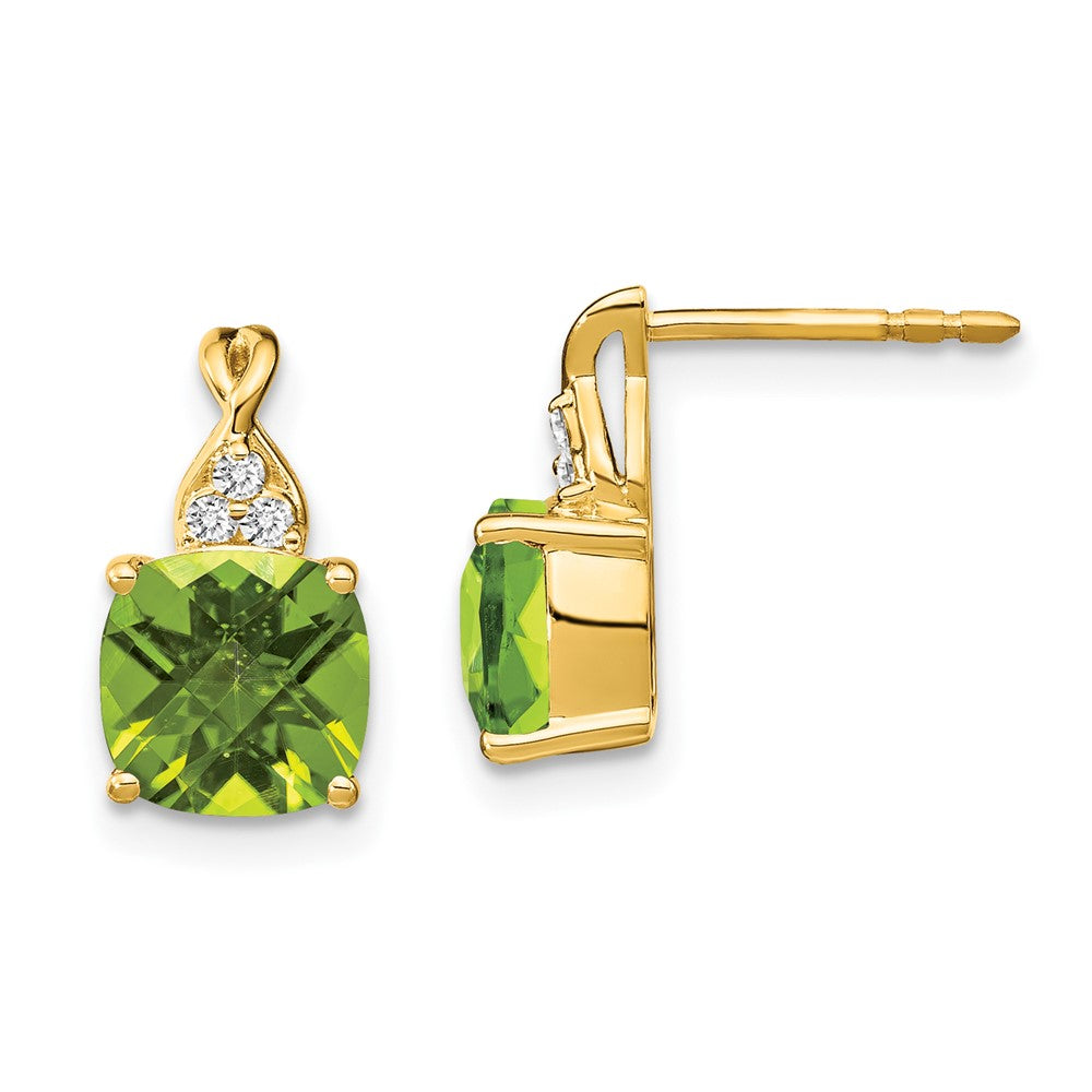 Solid 14k Yellow Gold ChecKerboard Simulated Peridot and CZ Earrings