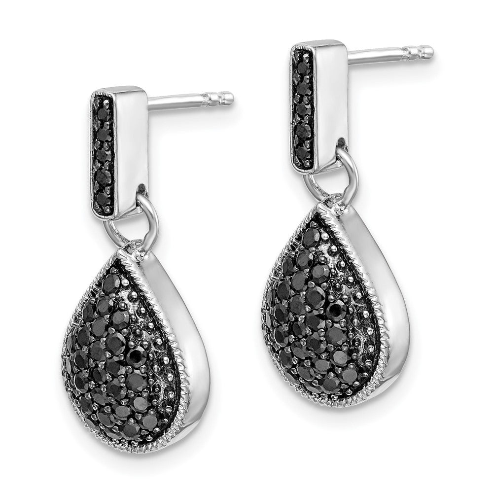 Solid 14k White Gold Simulated CZ BlacK Teardrop Dangle Post Earrings