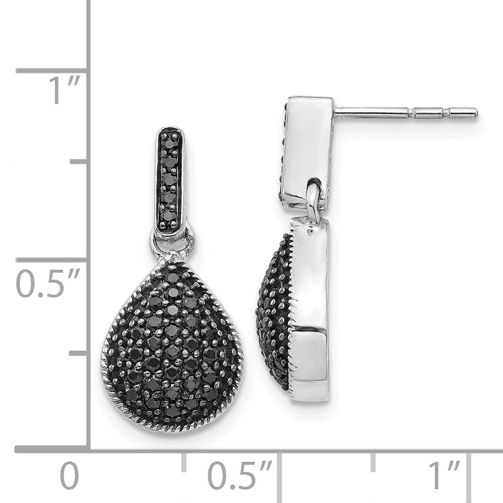 Solid 14k White Gold Simulated CZ BlacK Teardrop Dangle Post Earrings