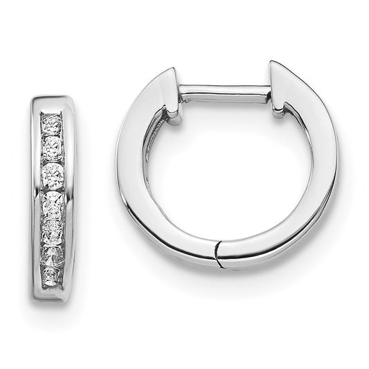 14k White Gold Real Diamond Hinged Hoop Earrings