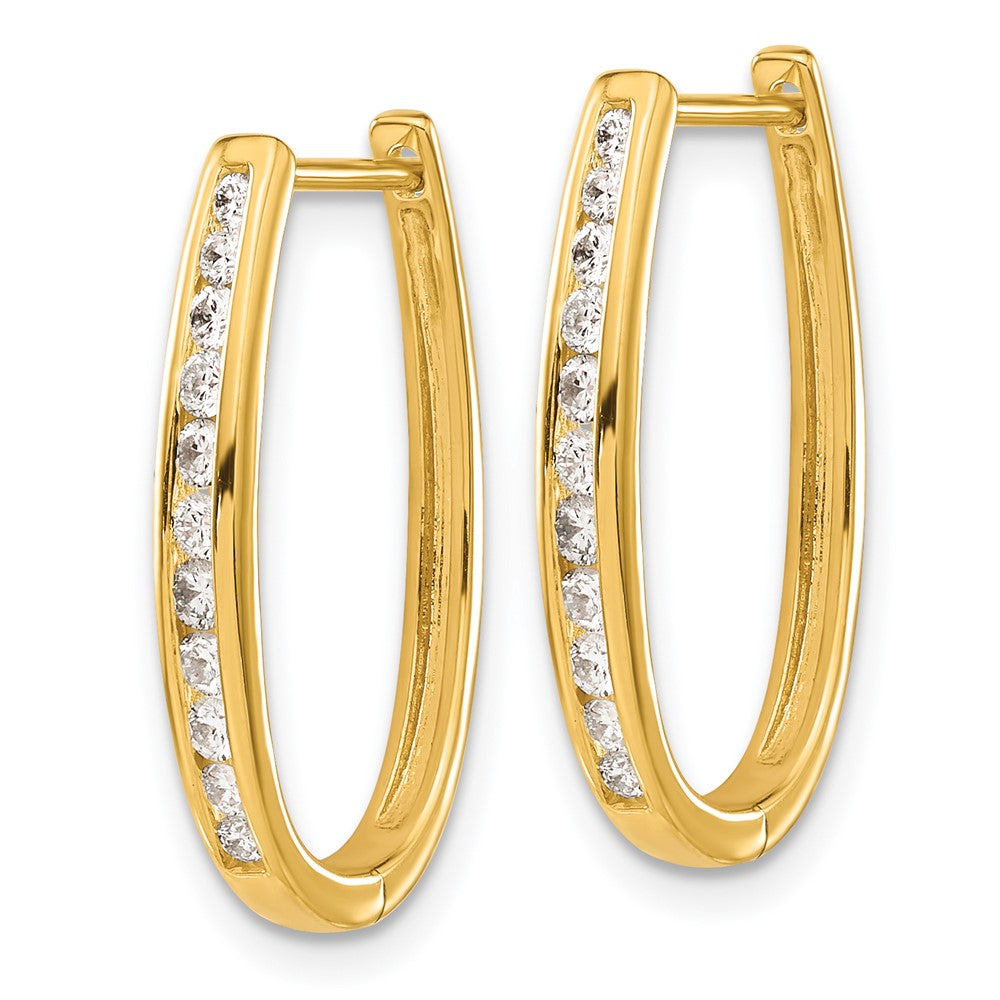 14k Yellow Gold Real Diamond Oval Hinged Hoop Earrings