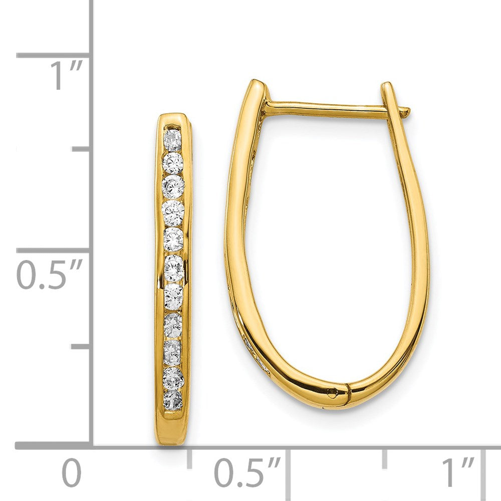 14k Yellow Gold Real Diamond Oval Hinged Hoop Earrings