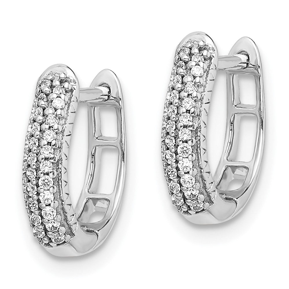 14k White Gold Polished Real Diamond Hinged Hoop Earrings