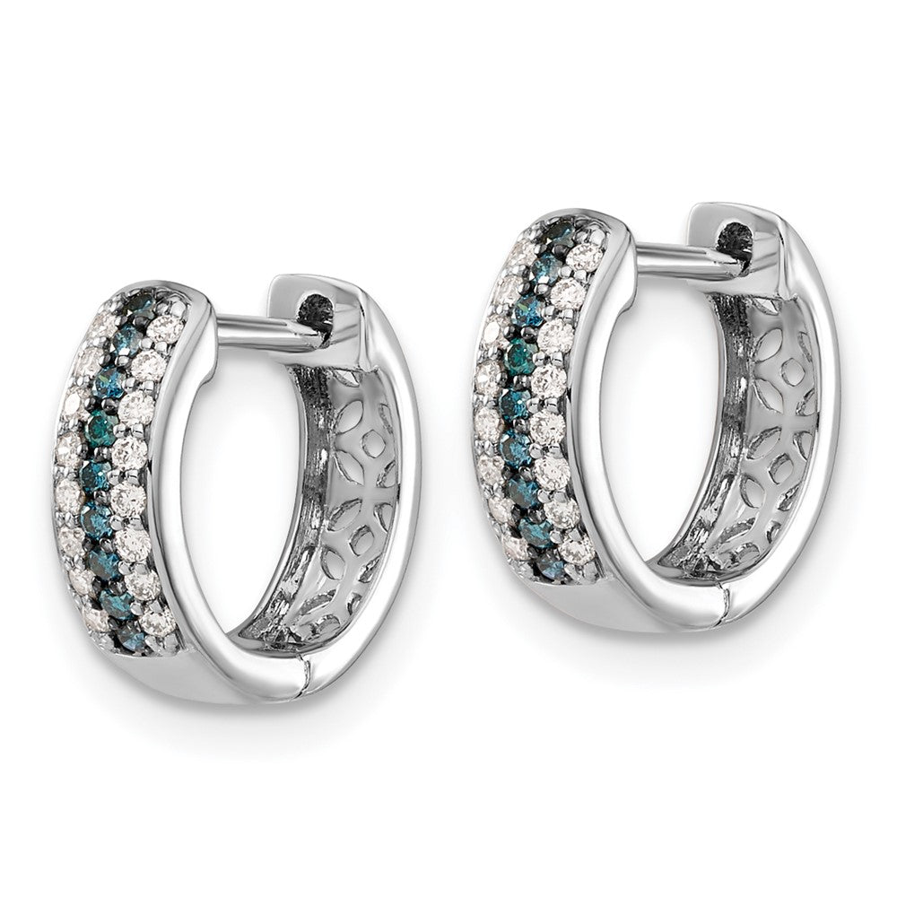 14k White Gold Blue and White Real Diamond Hinged Hoop Earrings