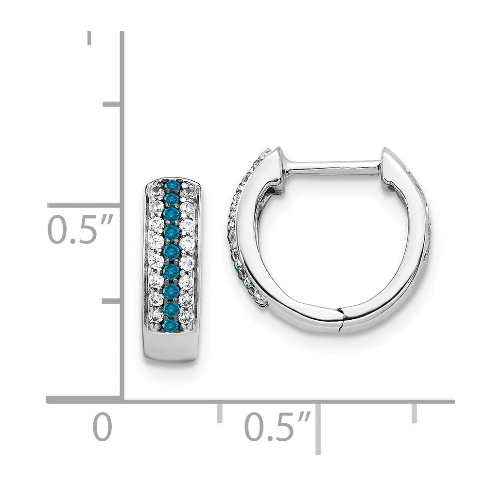 14k White Gold Blue and White Real Diamond Hinged Hoop Earrings