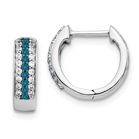 14k White Gold Blue and White Real Diamond Hinged Hoop Earrings