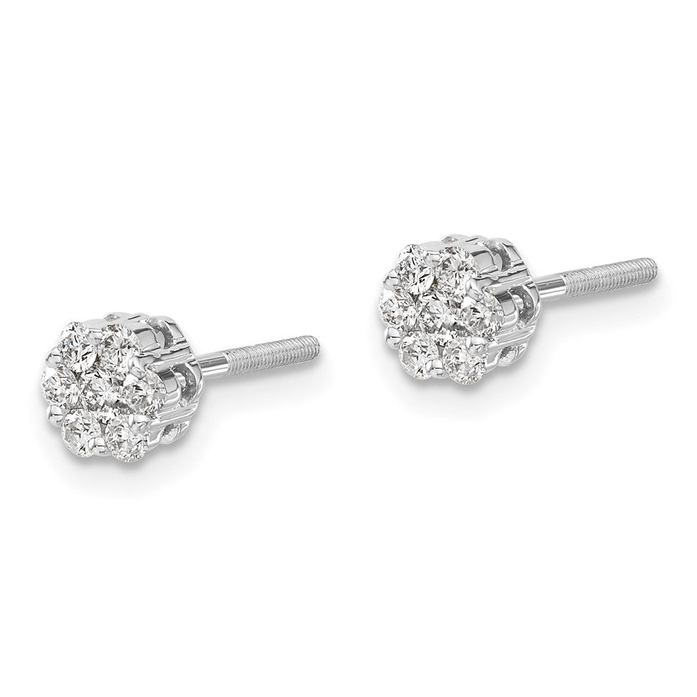 14k White Gold Real Diamond Cluster Screwback Earrings