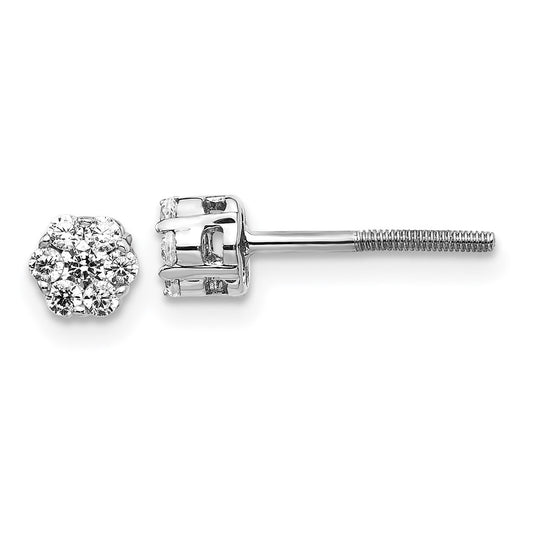 14k White Gold Real Diamond Cluster Screwback Earrings