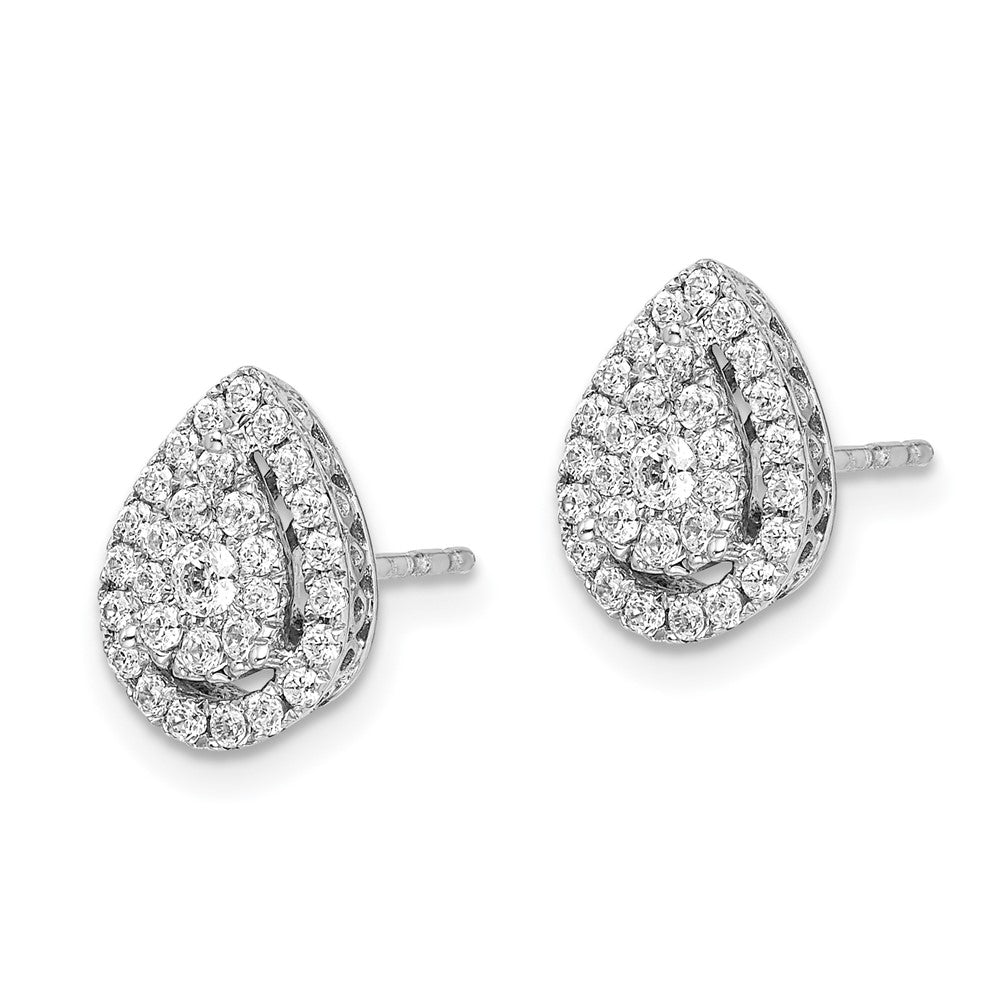 14k White Gold Teardrop Cluster Real Diamond Post Earrings