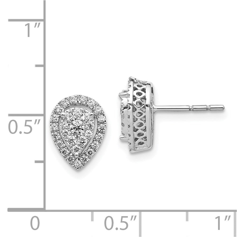 14k White Gold Teardrop Cluster Real Diamond Post Earrings