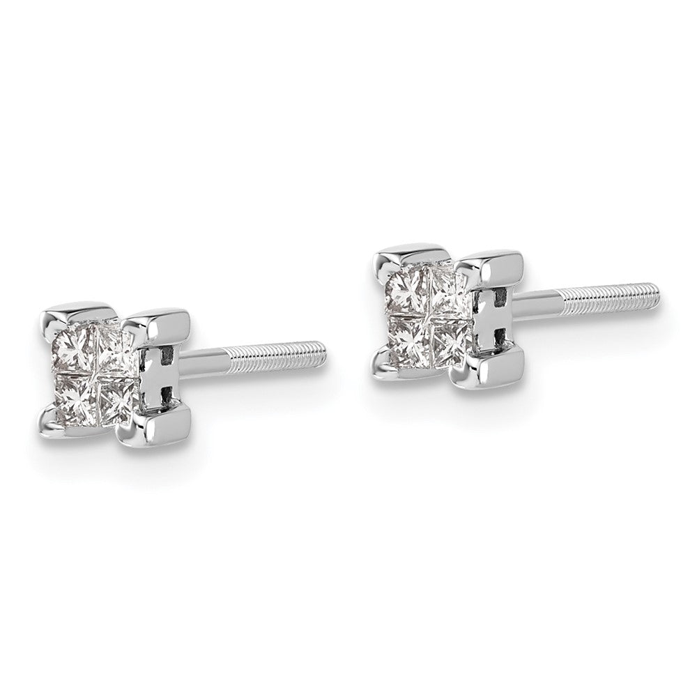 14k White Gold Princess Real Diamond Screwback Earrings