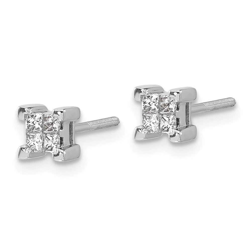 14k White Gold Princess Real Diamond Screwback Earrings