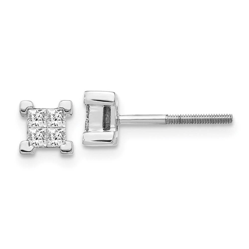 14k White Gold Princess Real Diamond Screwback Earrings