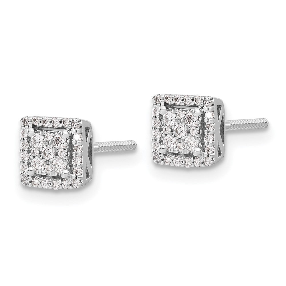 14k White Gold Real Diamond Square Screw Back Post Earrings