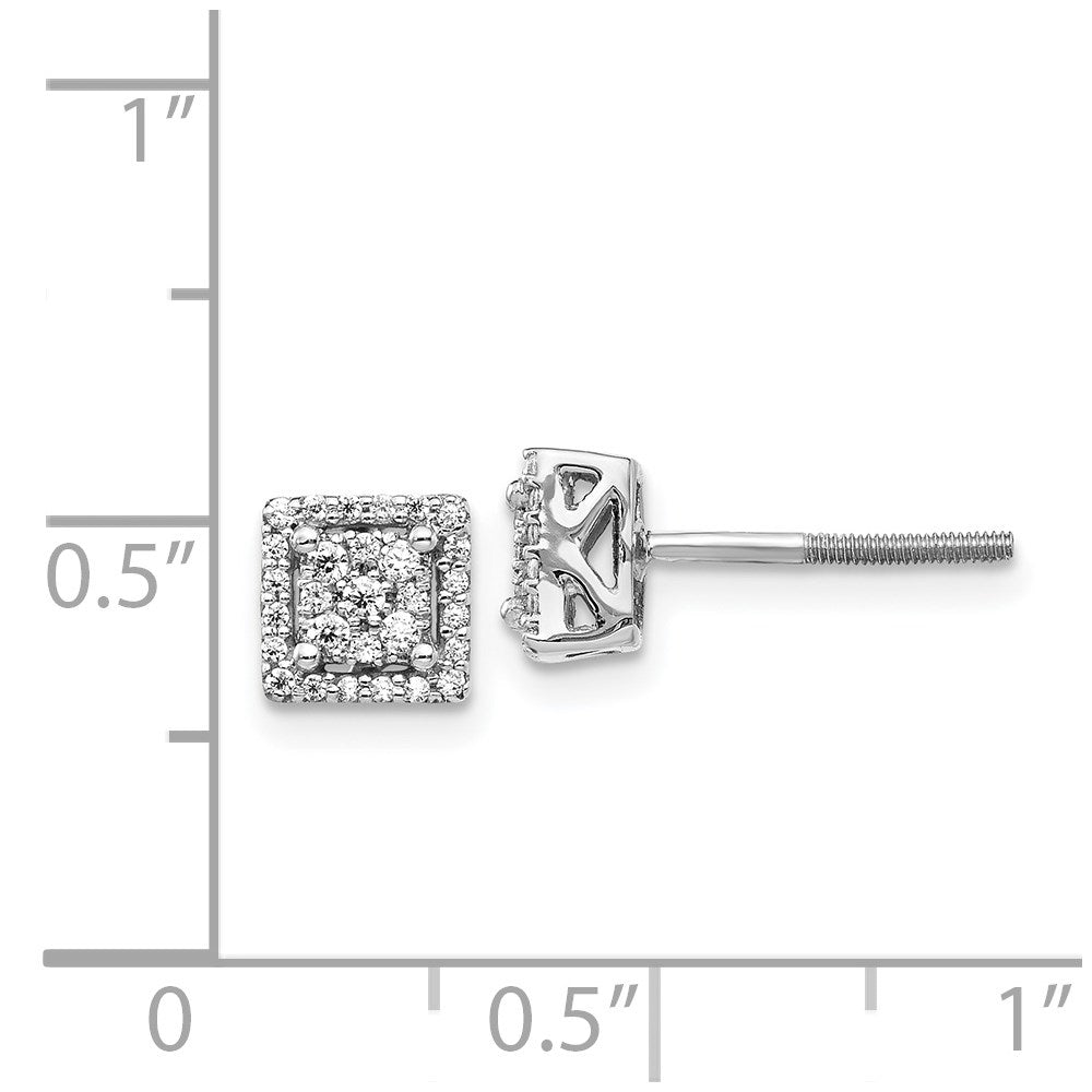 14k White Gold Real Diamond Square Screw Back Post Earrings