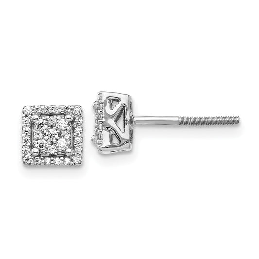 14k White Gold Real Diamond Square Screw Back Post Earrings