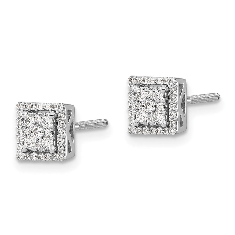 14k White Gold Real Diamond Square Screw Back Post Earrings