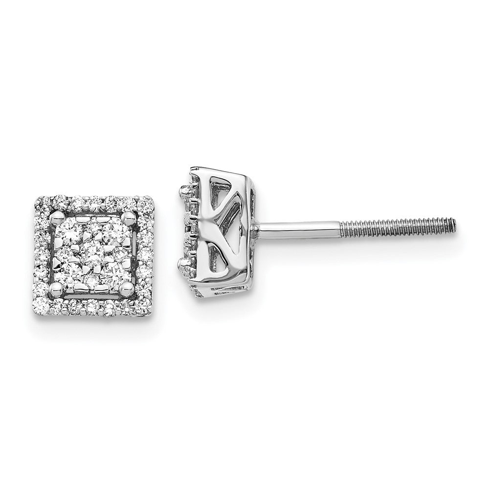 14k White Gold Real Diamond Square Screw Back Post Earrings