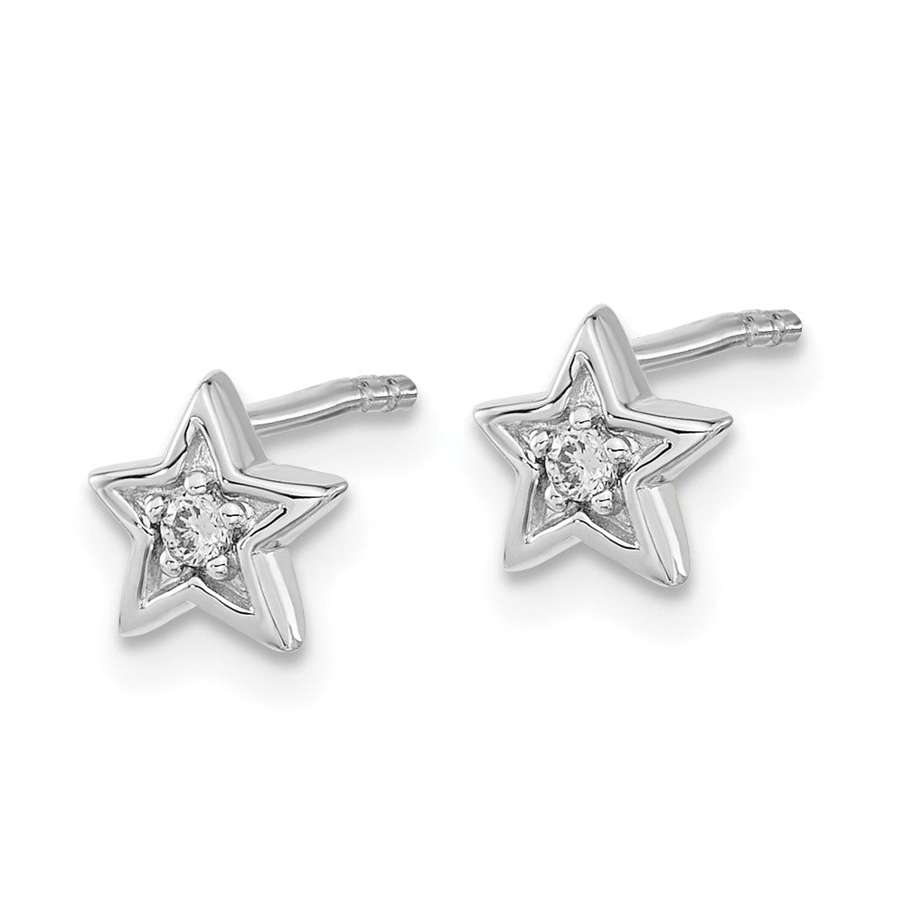 14k White Gold Real Diamond Star Post Earrings