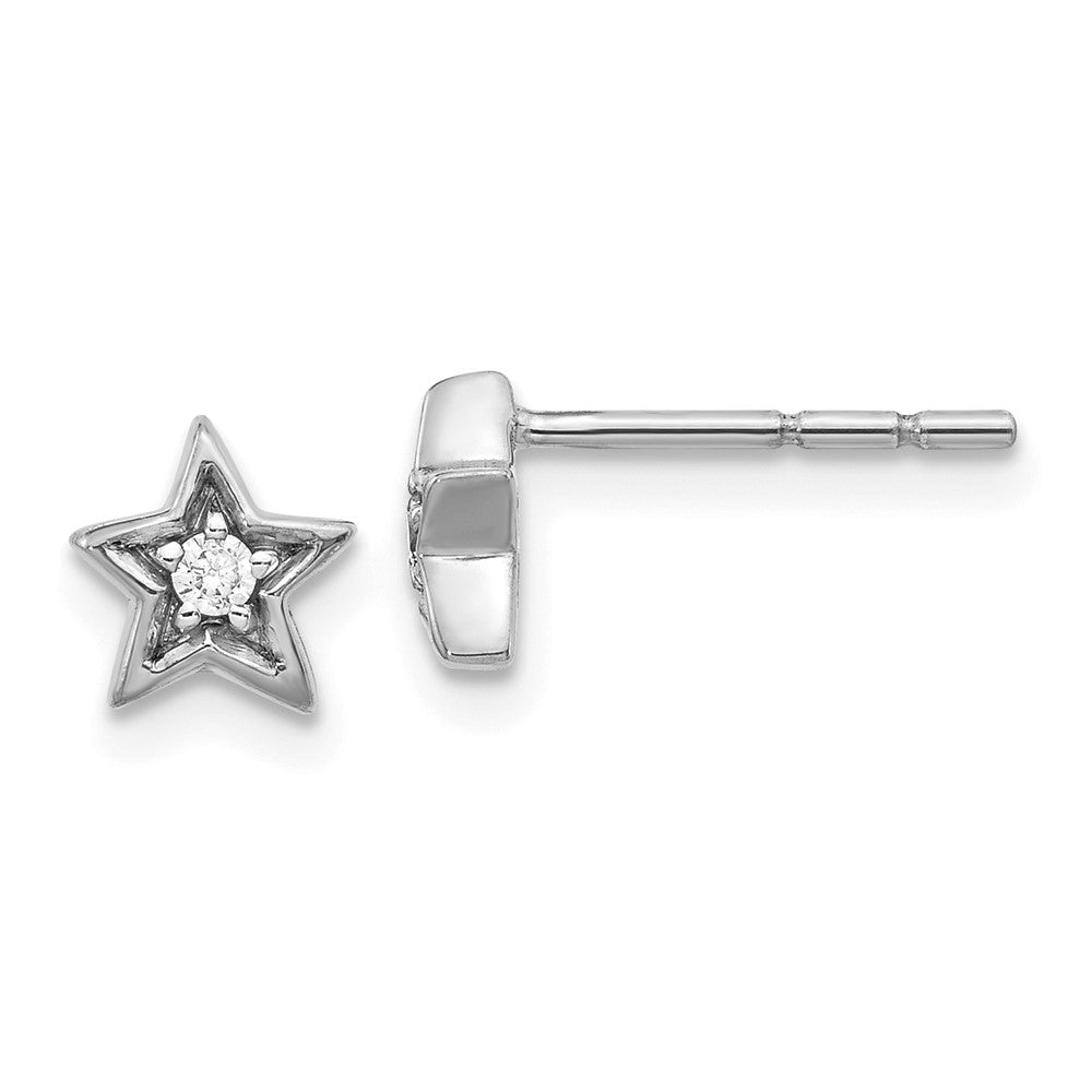 14k White Gold Real Diamond Star Post Earrings