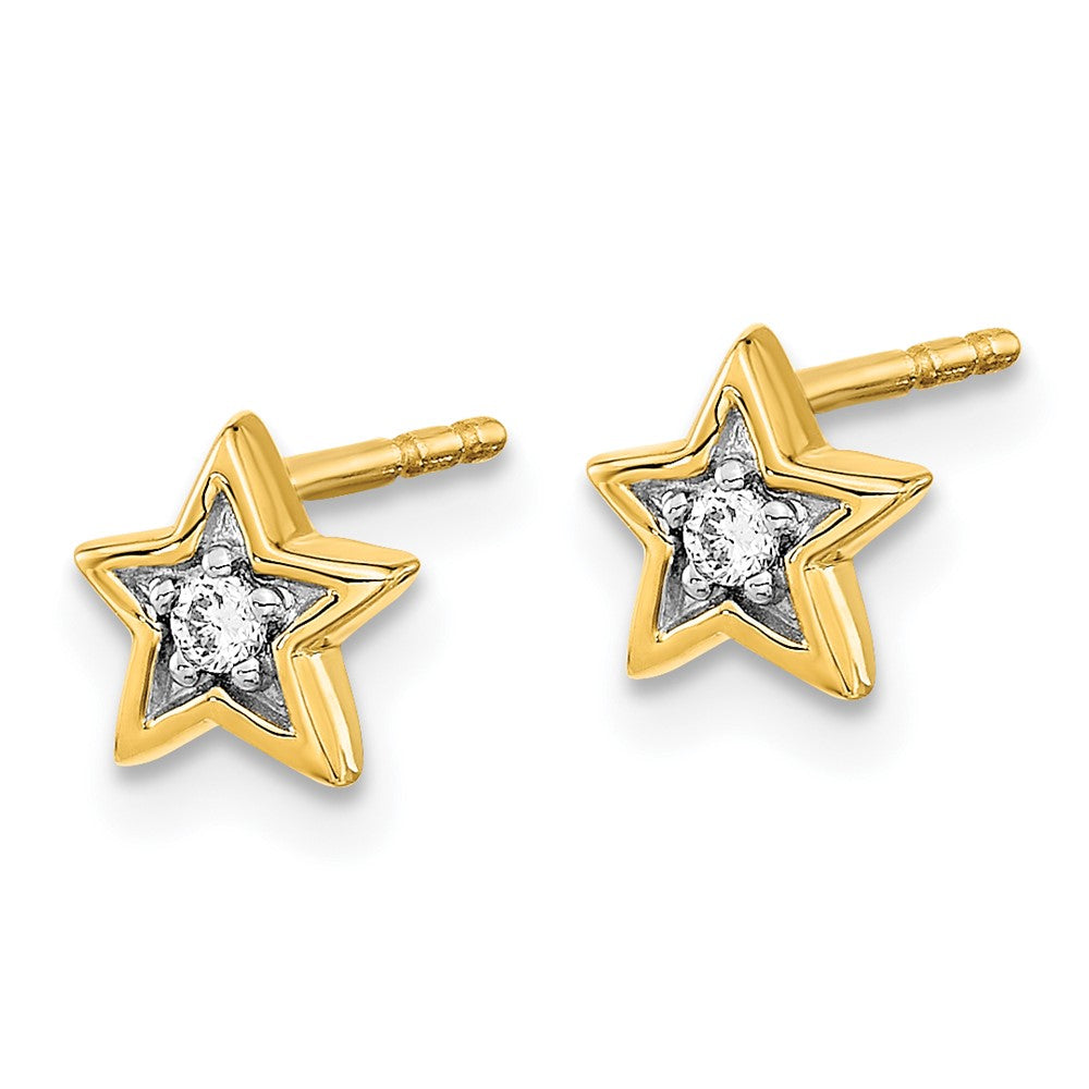 14k Yellow Gold Real Diamond Star Post Earrings