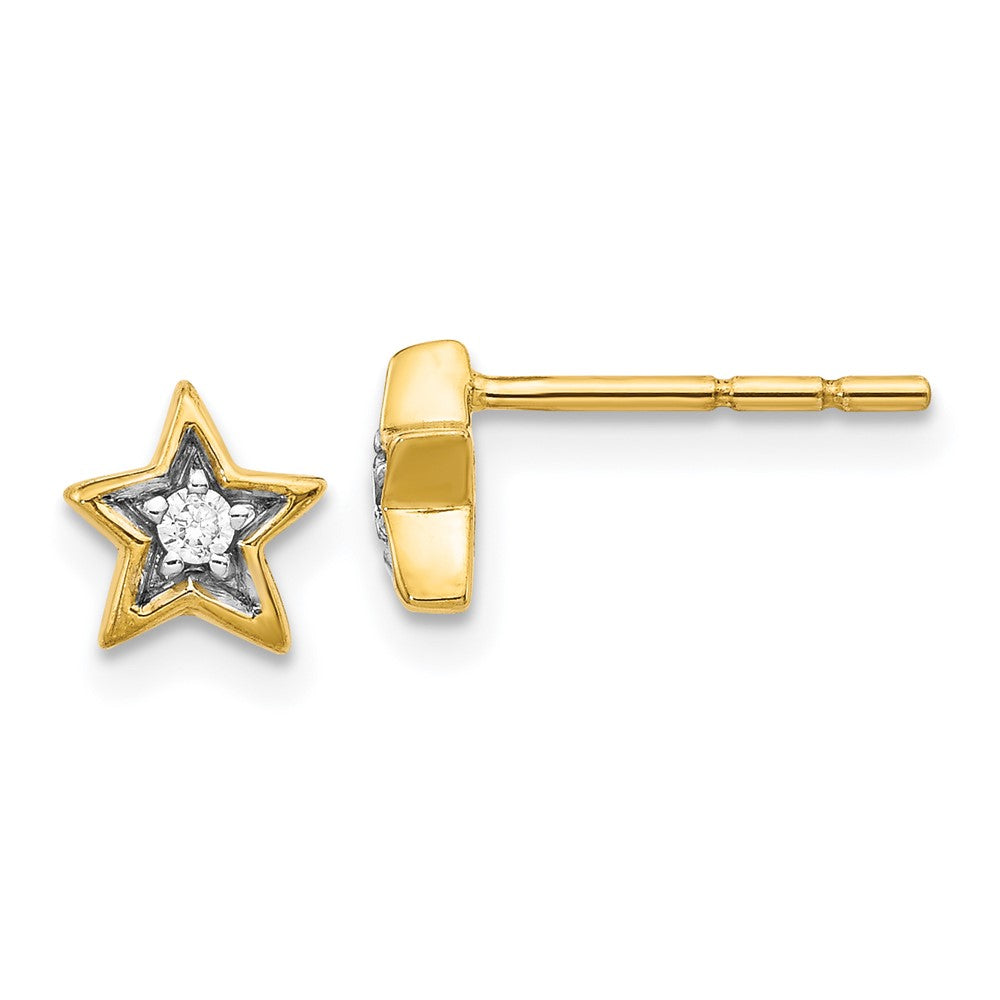 14k Yellow Gold Real Diamond Star Post Earrings