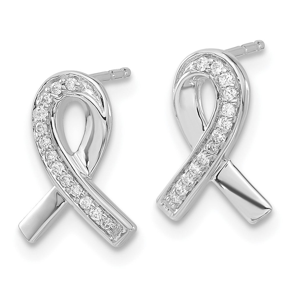 Solid 14k White Gold Simulated CZ Awareness Ribbon Earrings