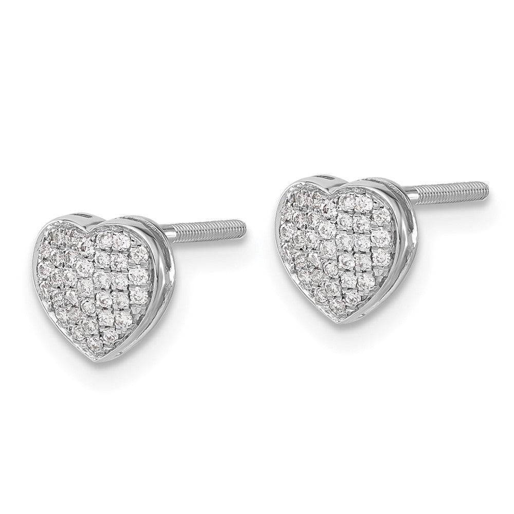 14k White Gold Real Diamond Heart Screw Back Post Earrings