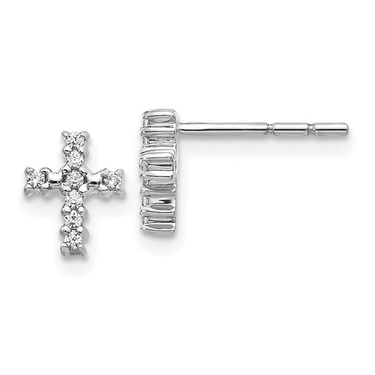 Solid 14k White Gold Polished Simulated CZ Cross Post Earrings