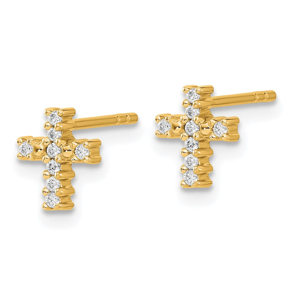 14k Yellow Gold Polished Real Diamond Cross Post Earrings