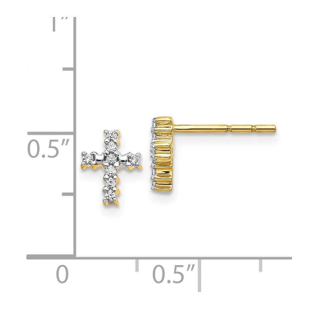 Solid 14k Yellow Gold Polished Simulated CZ Cross Post Earrings