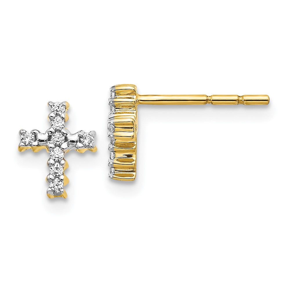 Solid 14k Yellow Gold Polished Simulated CZ Cross Post Earrings