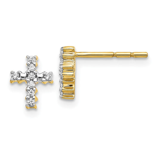 Solid 14k Yellow Gold Polished Simulated CZ Cross Post Earrings