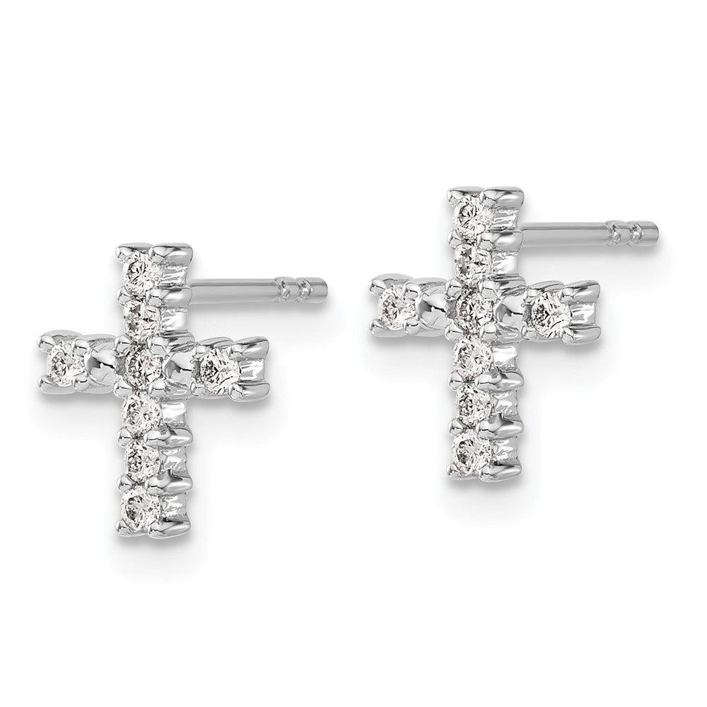 Solid 14k White Gold Polished Simulated CZ Cross Post Earrings