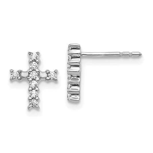 Solid 14k White Gold Polished Simulated CZ Cross Post Earrings