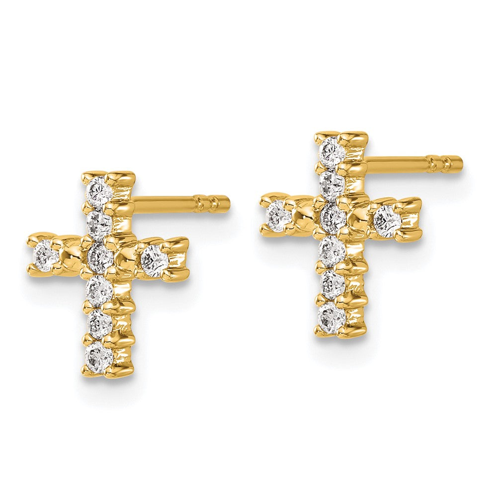 14k Yellow Gold Polished Real Diamond Cross Post Earrings